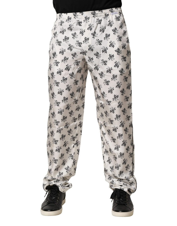 Men’s Dolce &amp; Gabbana White Floral Silk Casual Lounge Pants
