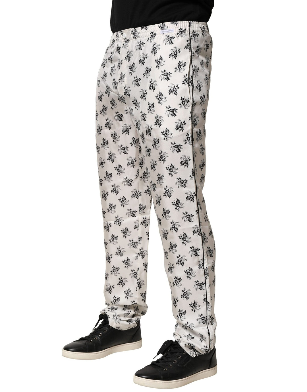 Men’s Dolce &amp; Gabbana White Floral Silk Casual Lounge Pants