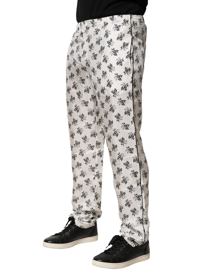 Men’s Dolce &amp; Gabbana White Floral Silk Casual Lounge Pants