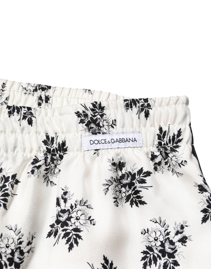 Men’s Dolce &amp; Gabbana White Floral Silk Casual Lounge Pants