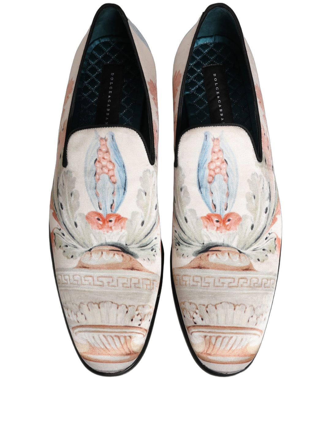 Men’s Dolce &amp; Gabbana White Floral Vase Slip on Dress Loafers Shoes