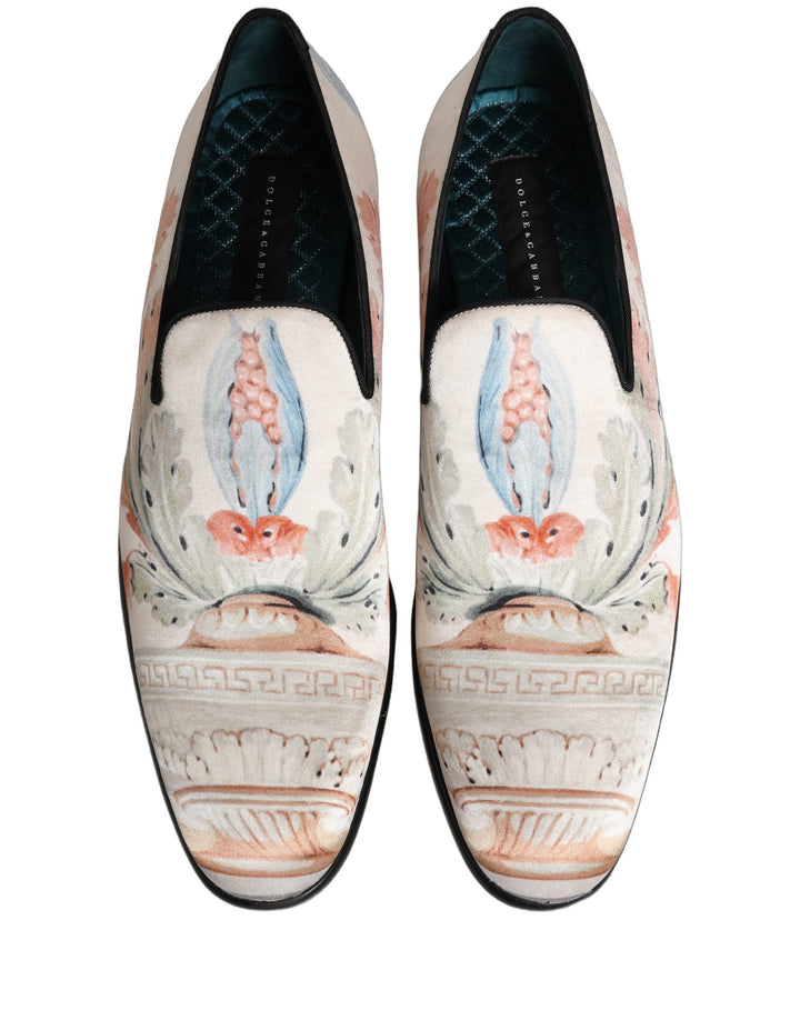 Men’s Dolce &amp; Gabbana White Floral Vase Slip on Dress Loafers Shoes