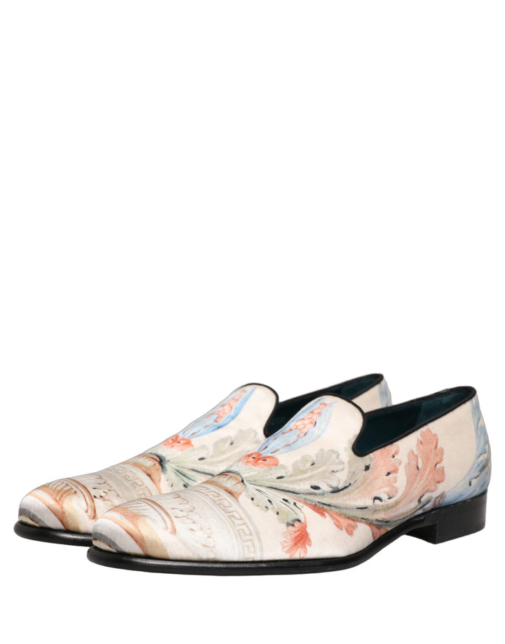 Men’s Dolce &amp; Gabbana White Floral Vase Slip on Dress Loafers Shoes