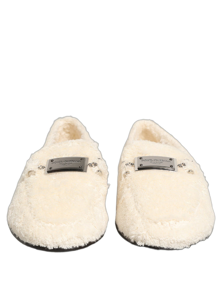 Men’s Dolce &amp; Gabbana White Fur Shearling Men Dress Loafers Shoes