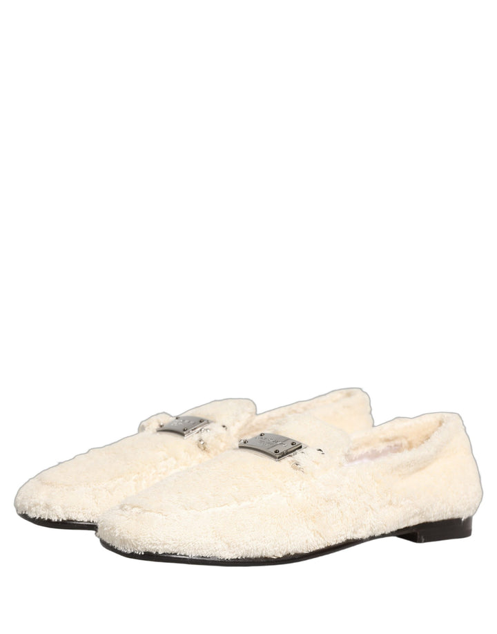 Men’s Dolce &amp; Gabbana White Fur Shearling Men Dress Loafers Shoes