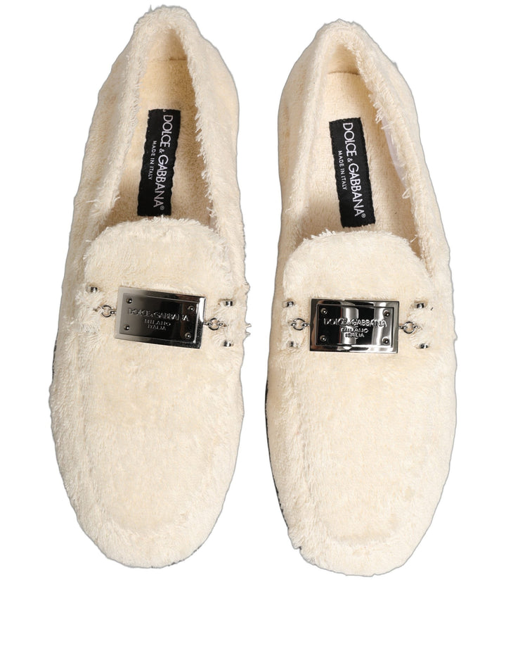 Men’s Dolce &amp; Gabbana White Fur Shearling Men Dress Loafers Shoes