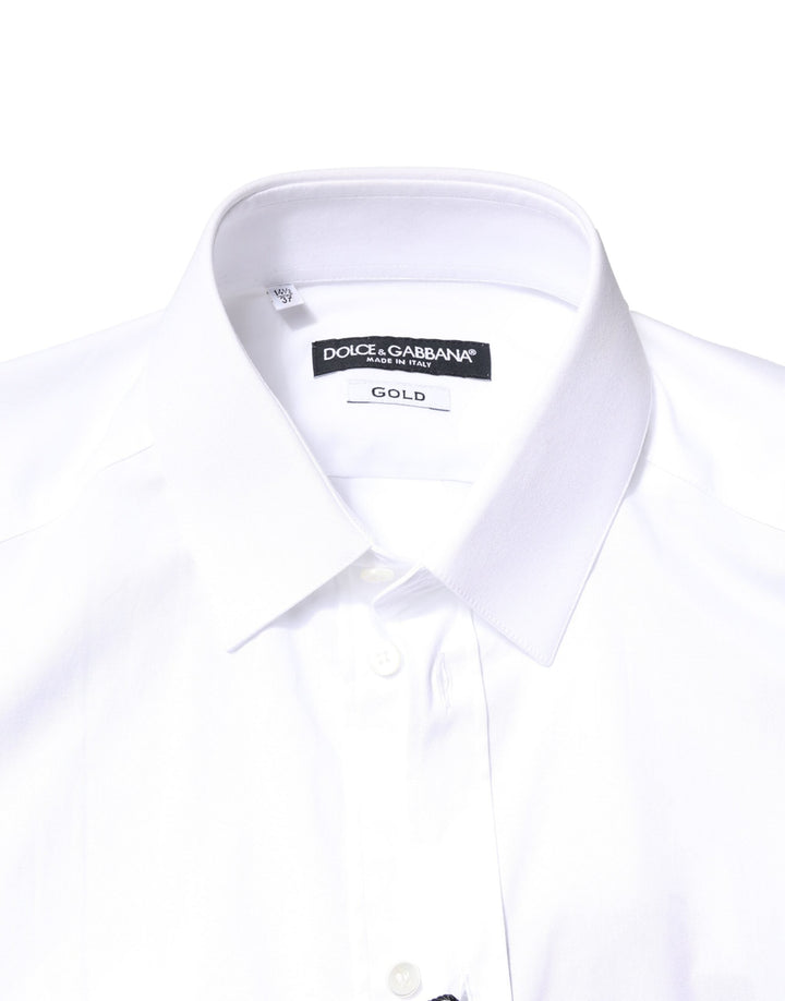 Dolce &amp; Gabbana White Gold Cotton Long Sleeves Dress Shirt