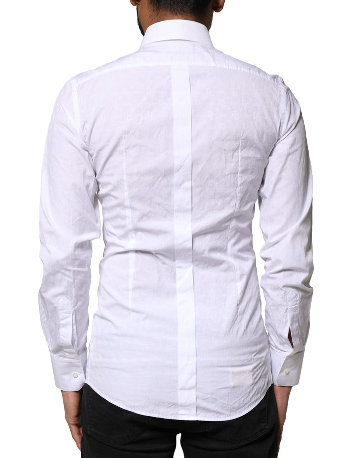 Dolce &amp; Gabbana White Gold Cotton Long Sleeves Dress Shirt