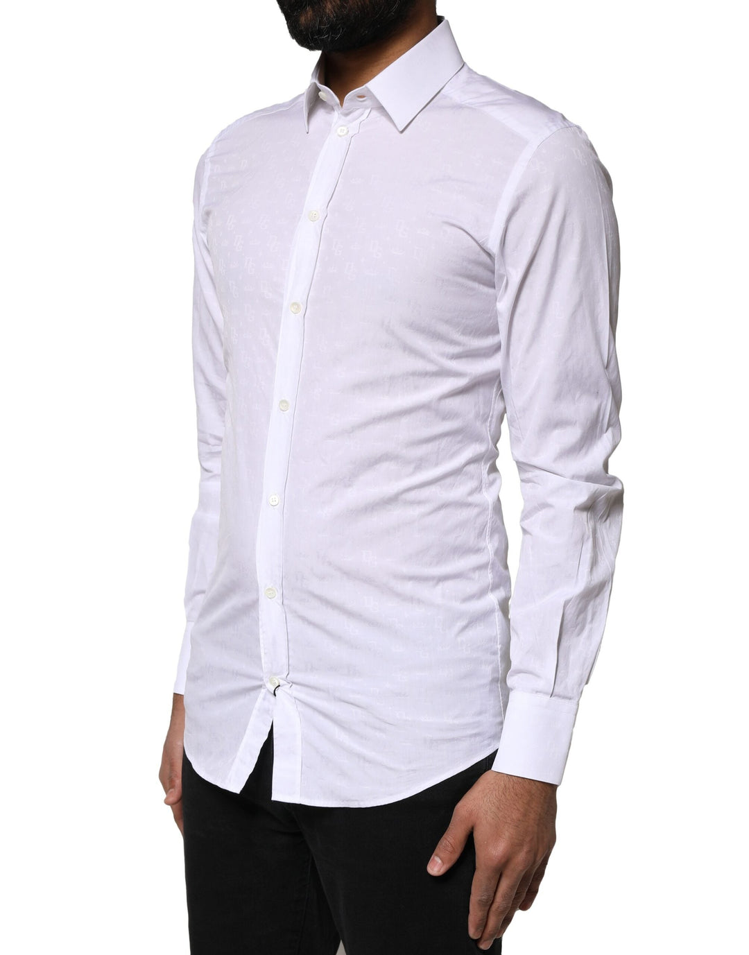 Dolce &amp; Gabbana White Gold Cotton Long Sleeves Dress Shirt