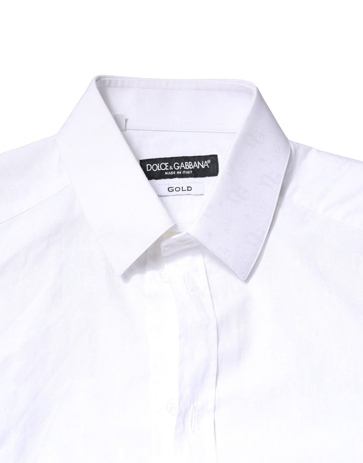 Dolce &amp; Gabbana White Gold Cotton Long Sleeves Dress Shirt