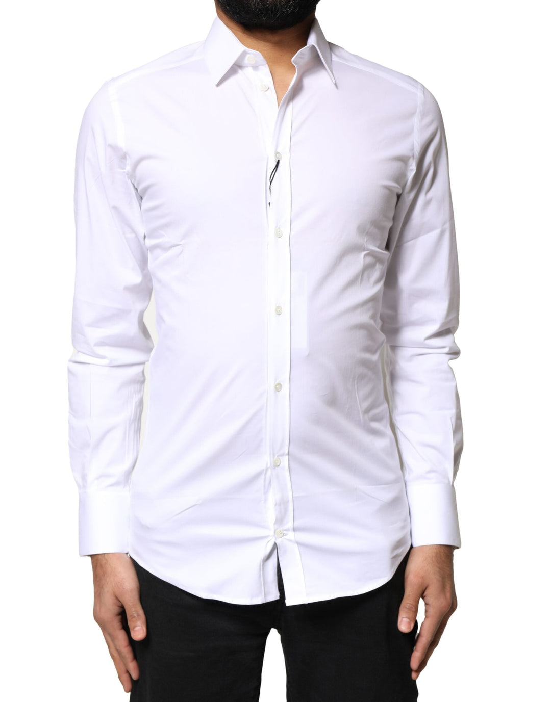 Men’s Dolce & Gabbana White Gold Cotton Long Sleeves Dress Shirt