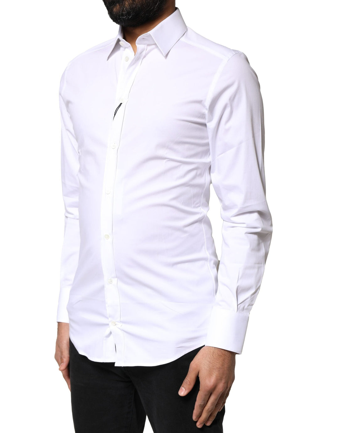 Dolce &amp; Gabbana White Gold Cotton Long Sleeves Dress Shirt