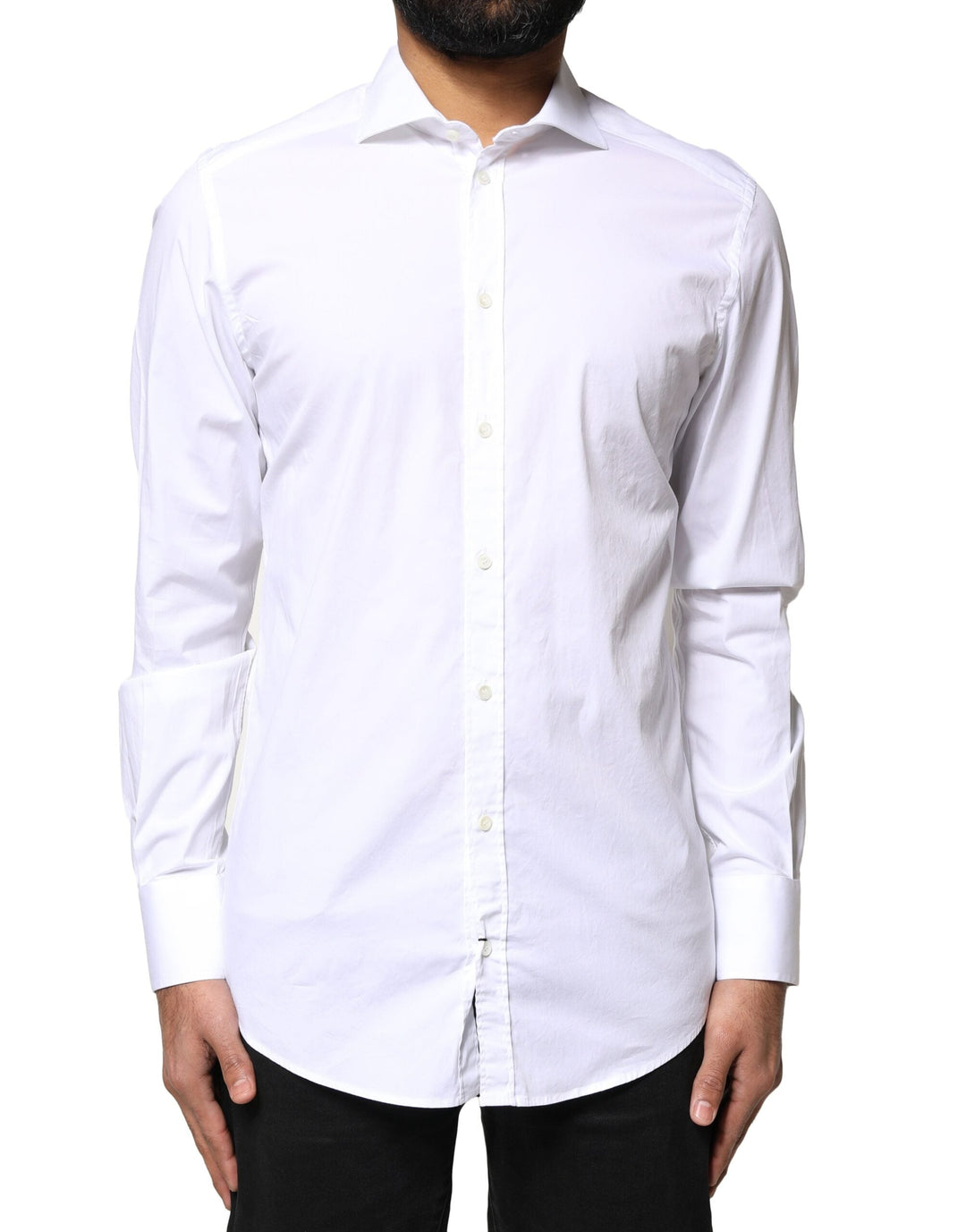 Men’s Dolce & Gabbana White Gold Cotton Long Sleeves Dress Shirt