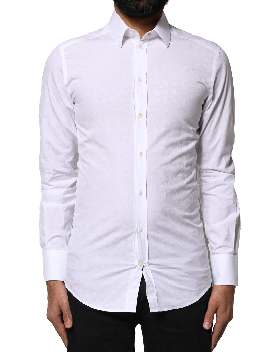 Dolce &amp; Gabbana White Gold Cotton Long Sleeves Dress Shirt