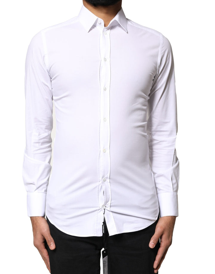 Dolce &amp; Gabbana White Gold Cotton Long Sleeves Dress Shirt
