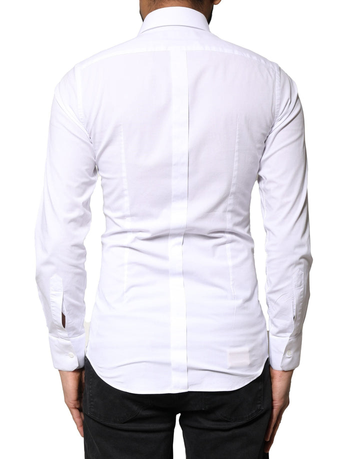 Dolce &amp; Gabbana White Gold Cotton Long Sleeves Dress Shirt