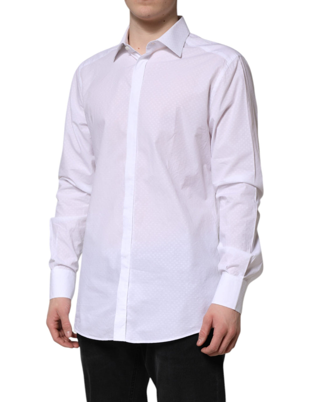 Dolce &amp; Gabbana White Gold Cotton Long Sleeves Formal Shirt