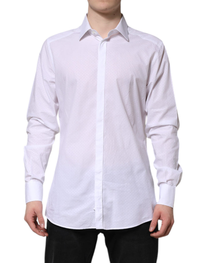Dolce &amp; Gabbana White Gold Cotton Long Sleeves Formal Shirt