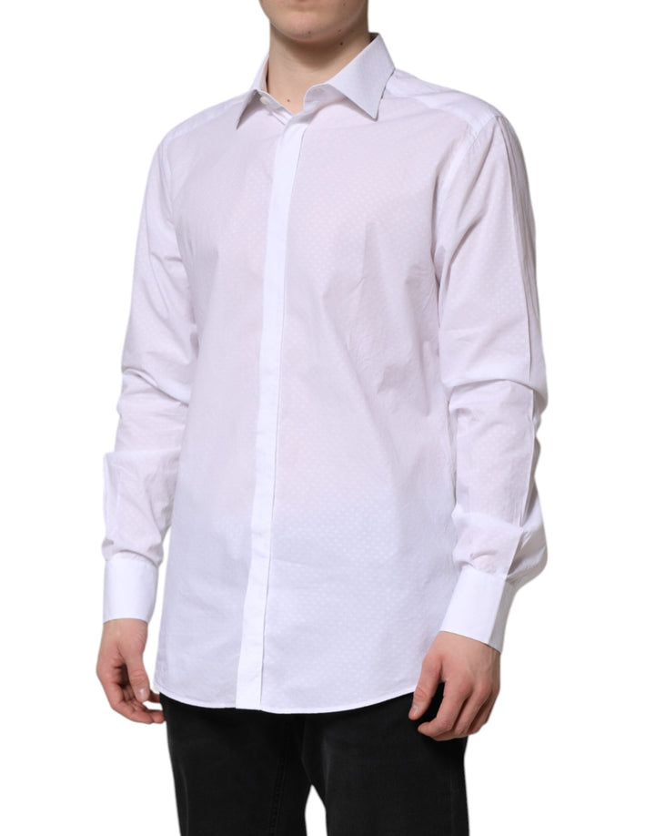 Men’s Dolce &amp; Gabbana White Gold Cotton Long Sleeves Formal Shirt