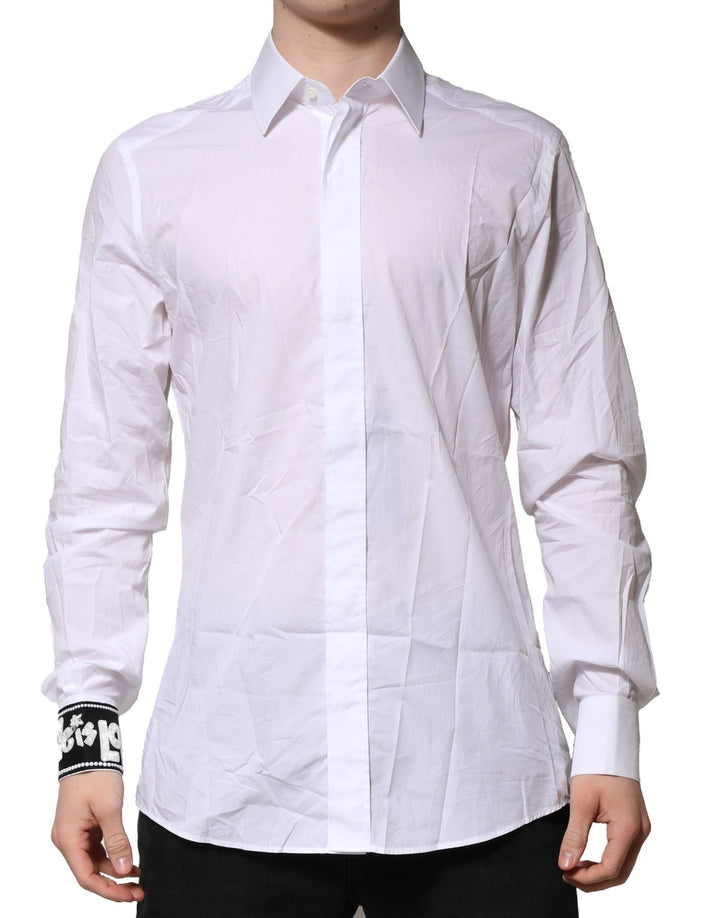 Men’s Dolce &amp; Gabbana White Gold Cotton Men Dress Formal Shirt