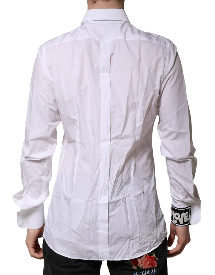 Men’s Dolce &amp; Gabbana White Gold Cotton Men Dress Formal Shirt