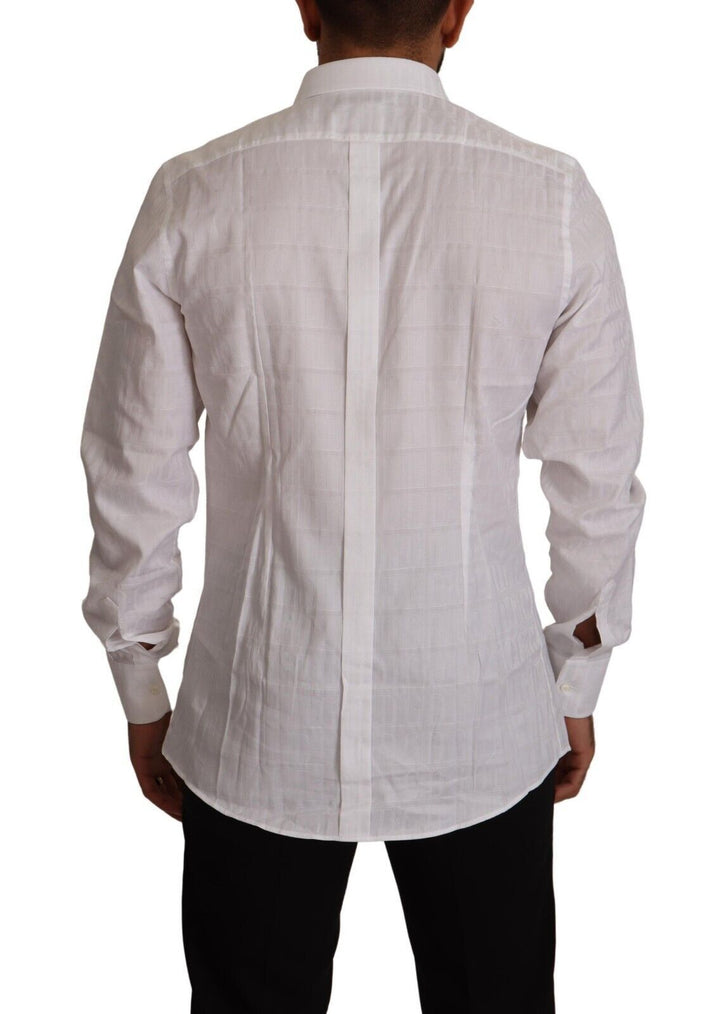 Men’s Dolce &amp; Gabbana White Gold Cotton Slim Fit Dress Formal Shirt