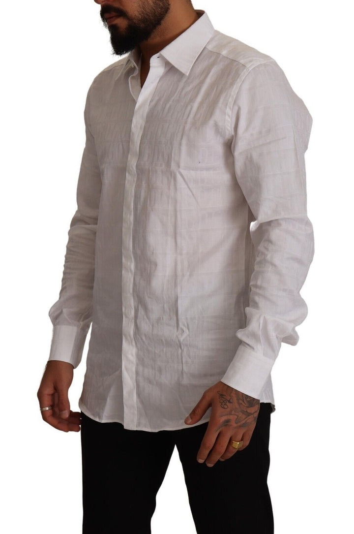 Men’s Dolce &amp; Gabbana White Gold Cotton Slim Fit Dress Formal Shirt