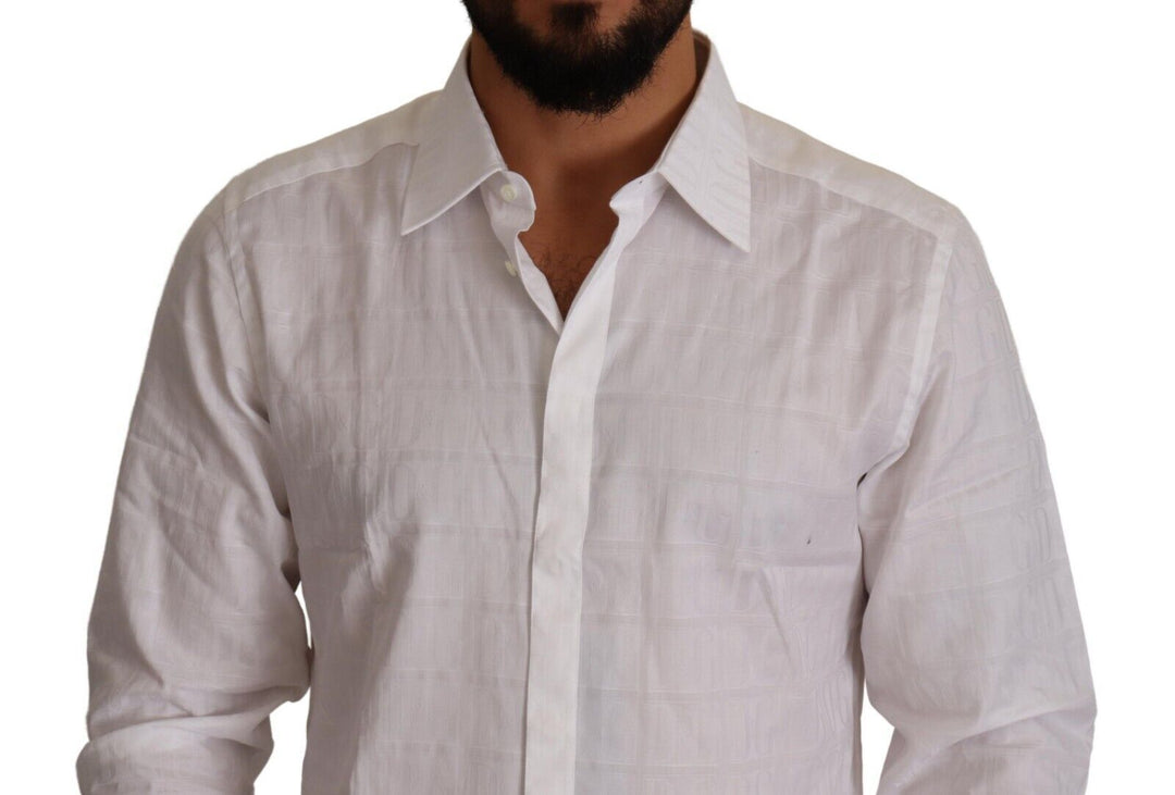 Men’s Dolce &amp; Gabbana White Gold Cotton Slim Fit Dress Formal Shirt