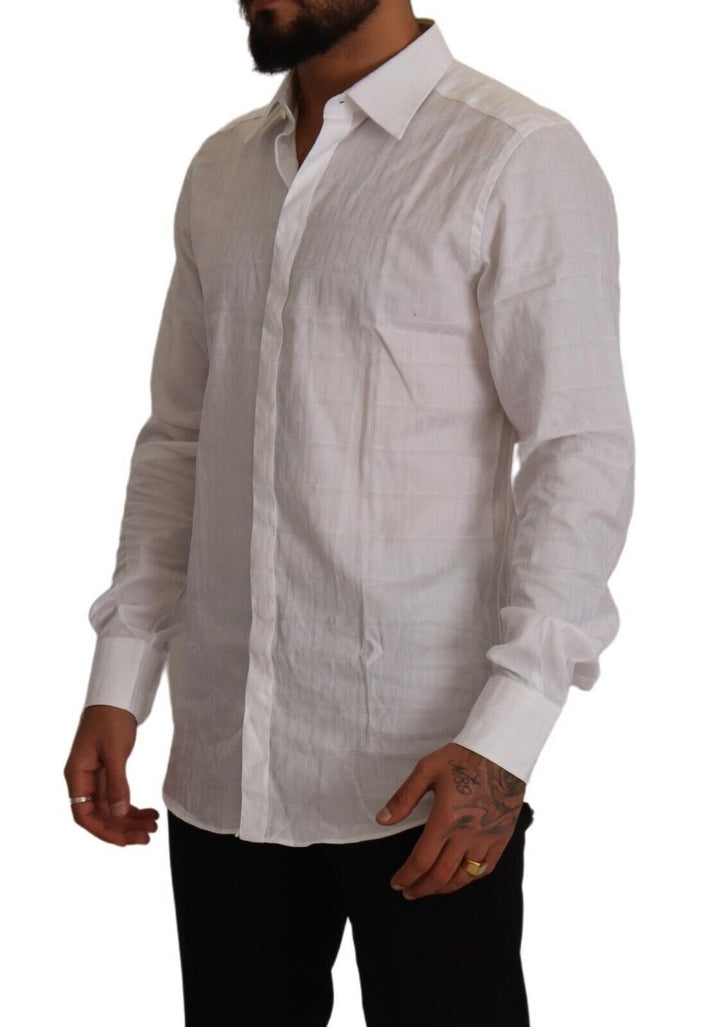 Men’s Dolce &amp; Gabbana White Gold Cotton Slim Fit Dress Formal Shirt