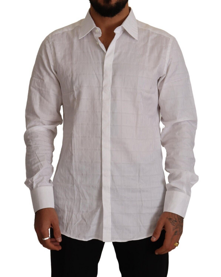 Men’s Dolce &amp; Gabbana White Gold Cotton Slim Fit Dress Formal Shirt