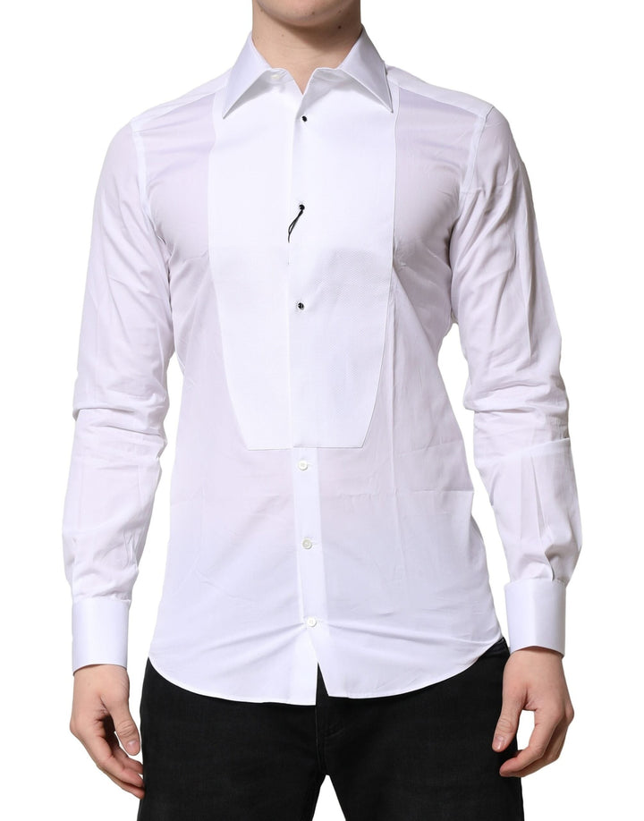 Men’s Dolce &amp; Gabbana White Gold Crown Cotton Dress Formal Shirt