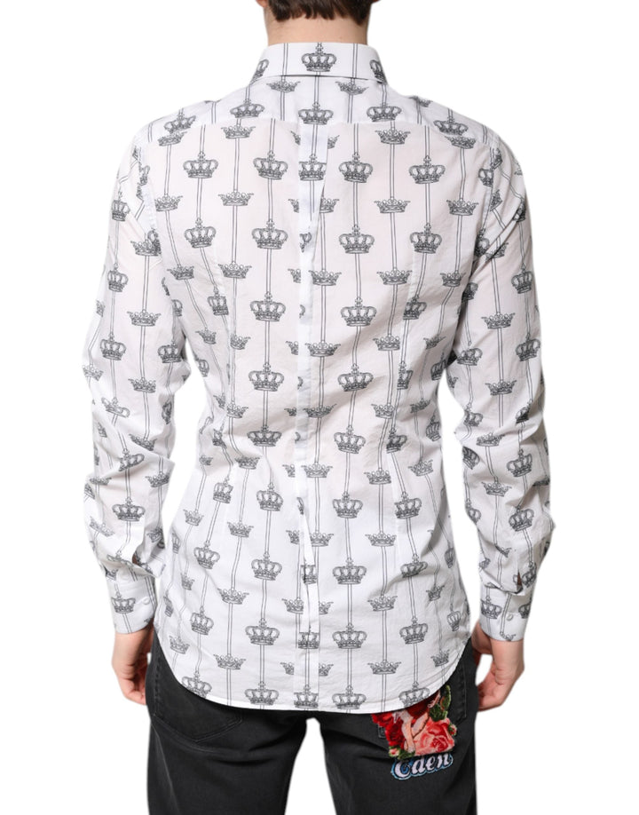 Dolce &amp; Gabbana White Gold Crown Cotton Dress Formal Shirt