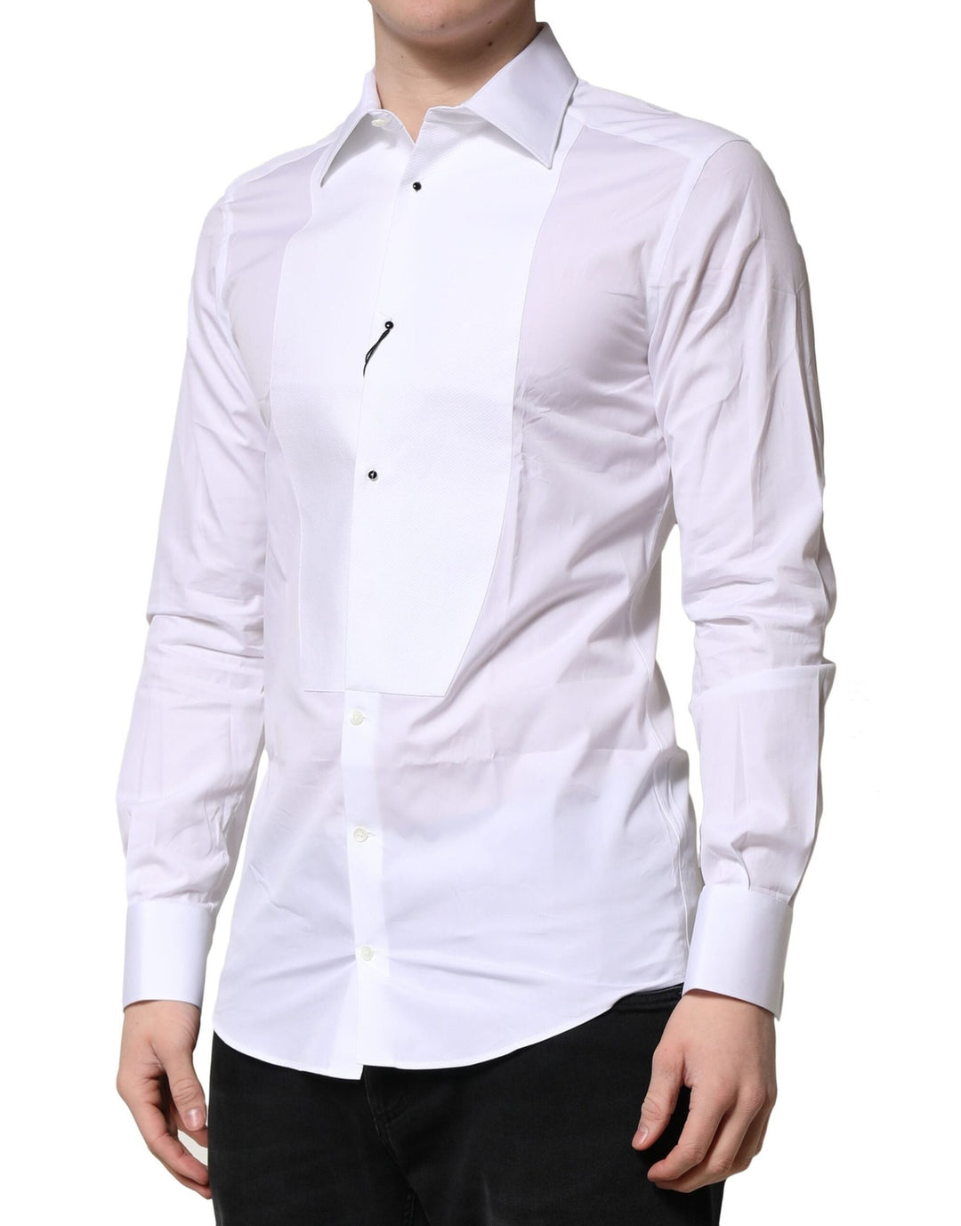 Men’s Dolce &amp; Gabbana White Gold Crown Cotton Dress Formal Shirt