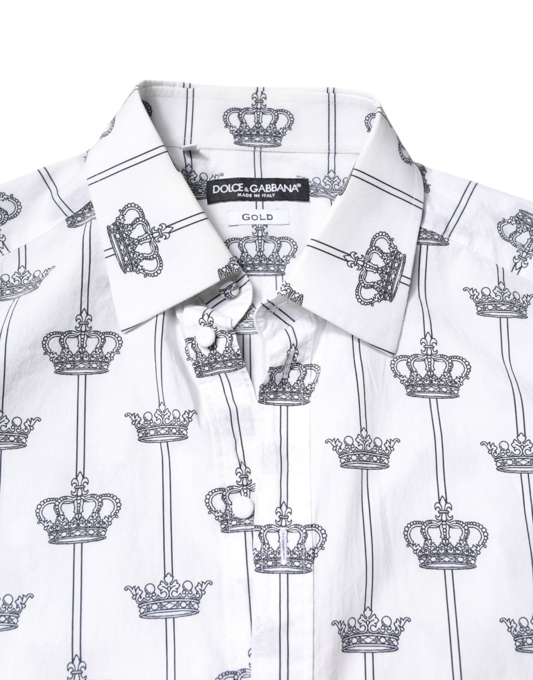 Dolce &amp; Gabbana White Gold Crown Cotton Dress Formal Shirt