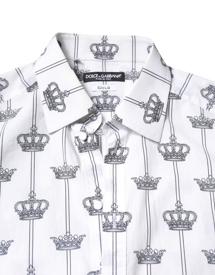 Dolce &amp; Gabbana White Gold Crown Cotton Dress Formal Shirt