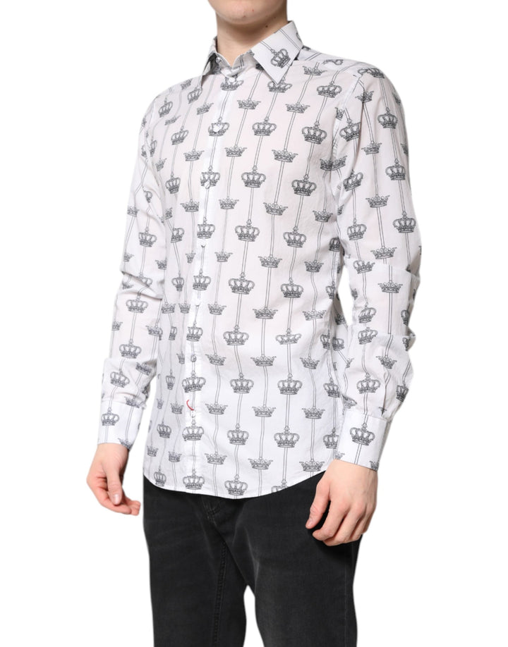 Dolce &amp; Gabbana White Gold Crown Cotton Dress Formal Shirt