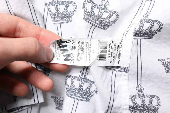 Dolce &amp; Gabbana White Gold Crown Cotton Dress Formal Shirt