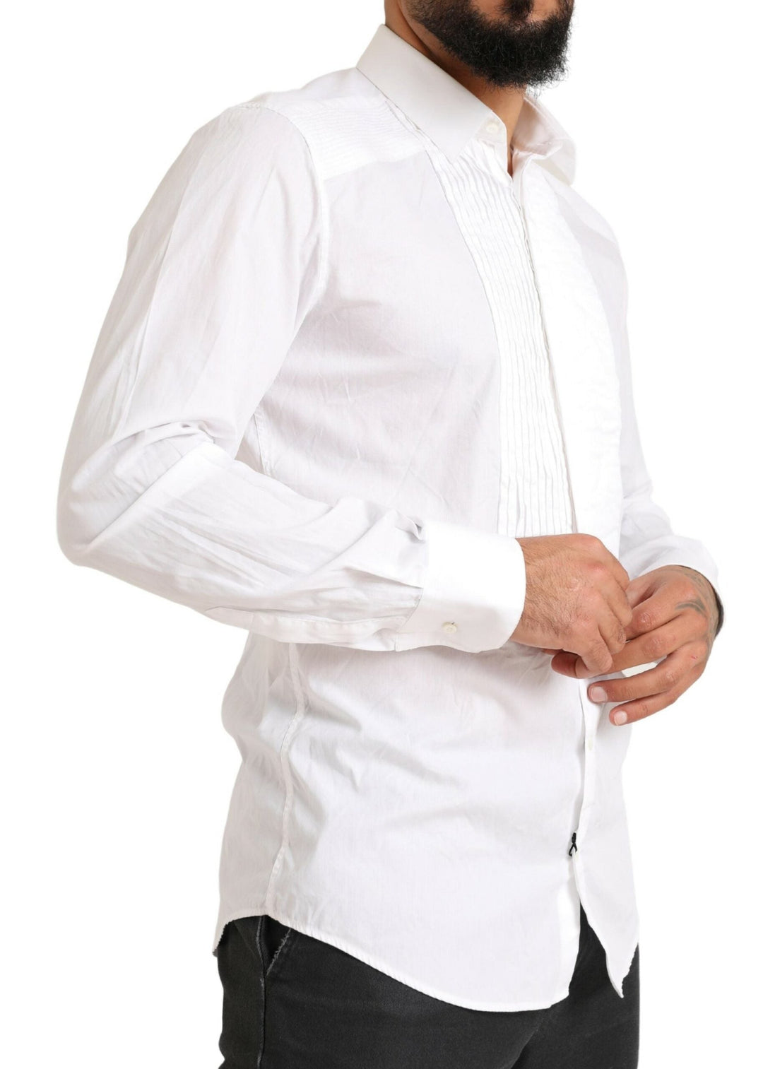 Dolce &amp; Gabbana White Gold Formal Cotton Tuxedo Dress Shirt