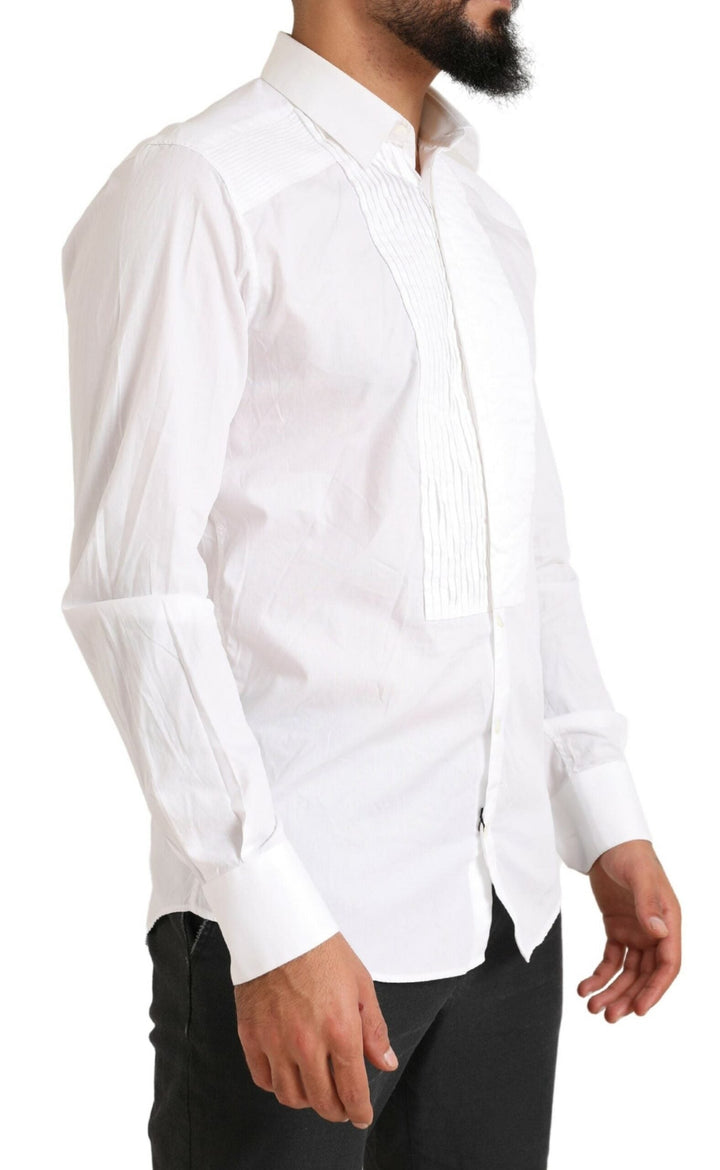 Dolce &amp; Gabbana White Gold Formal Cotton Tuxedo Dress Shirt