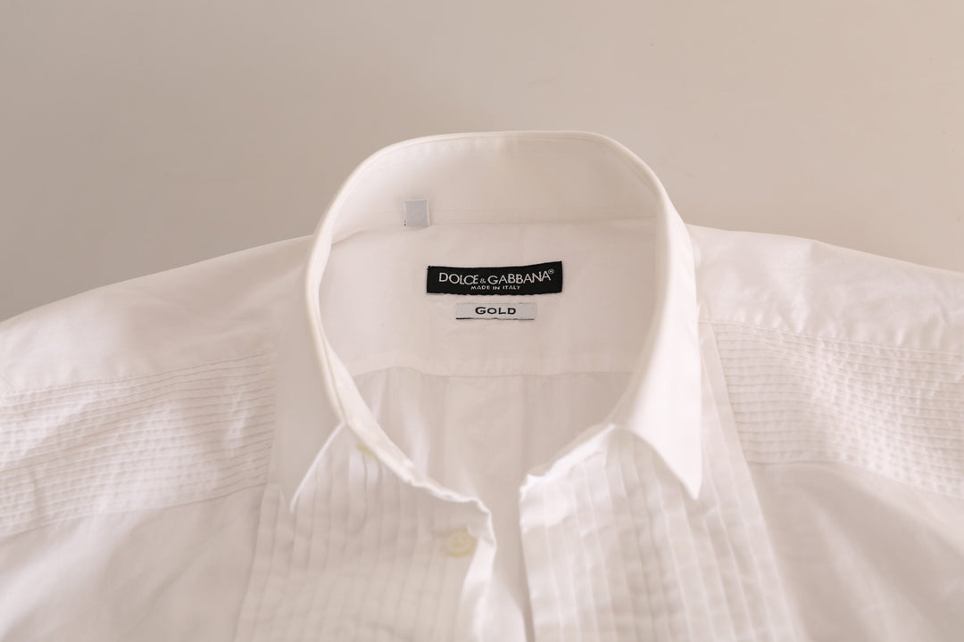 Dolce &amp; Gabbana White Gold Formal Cotton Tuxedo Dress Shirt