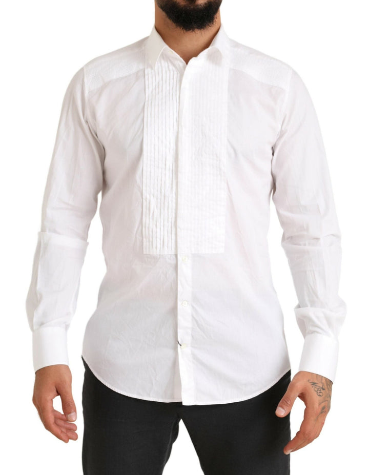 Dolce &amp; Gabbana White Gold Formal Cotton Tuxedo Dress Shirt