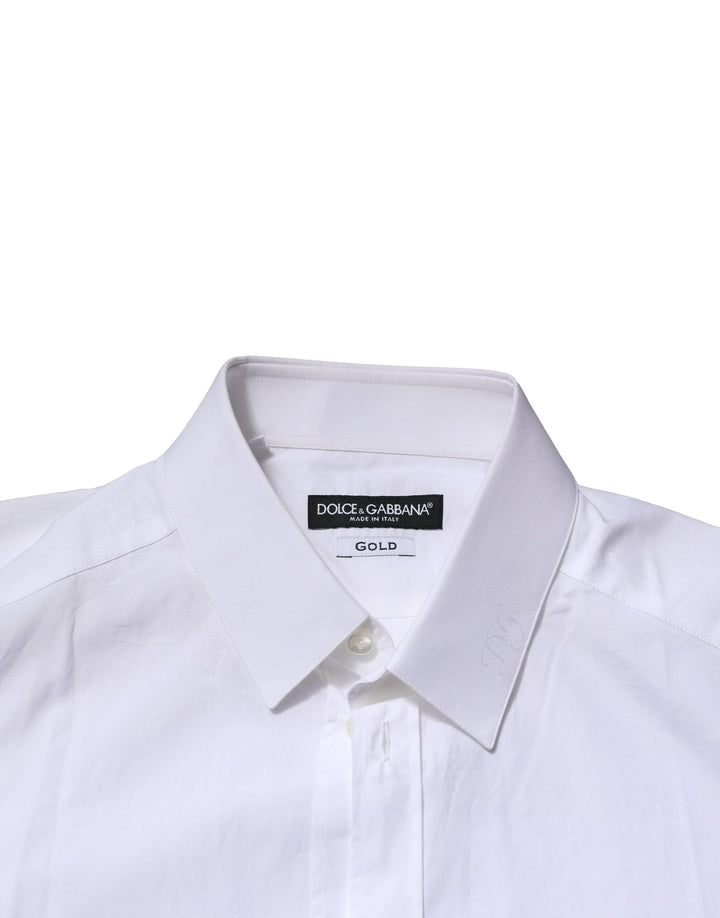Dolce &amp; Gabbana White Gold Long Sleeves Dress Formal Shirt