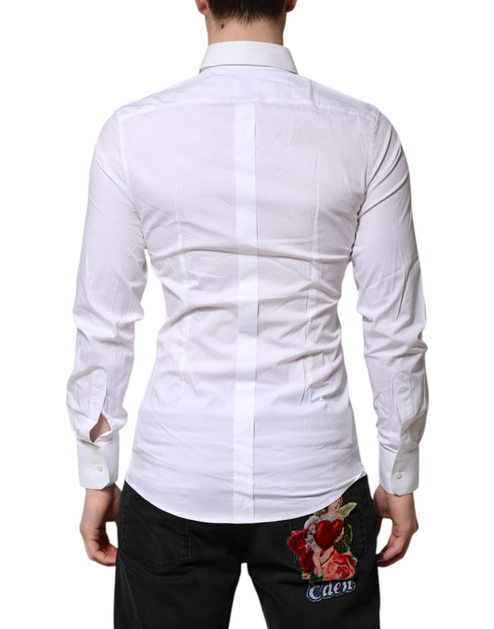 Men’s Dolce &amp; Gabbana White Gold Long Sleeves Dress Formal Shirt
