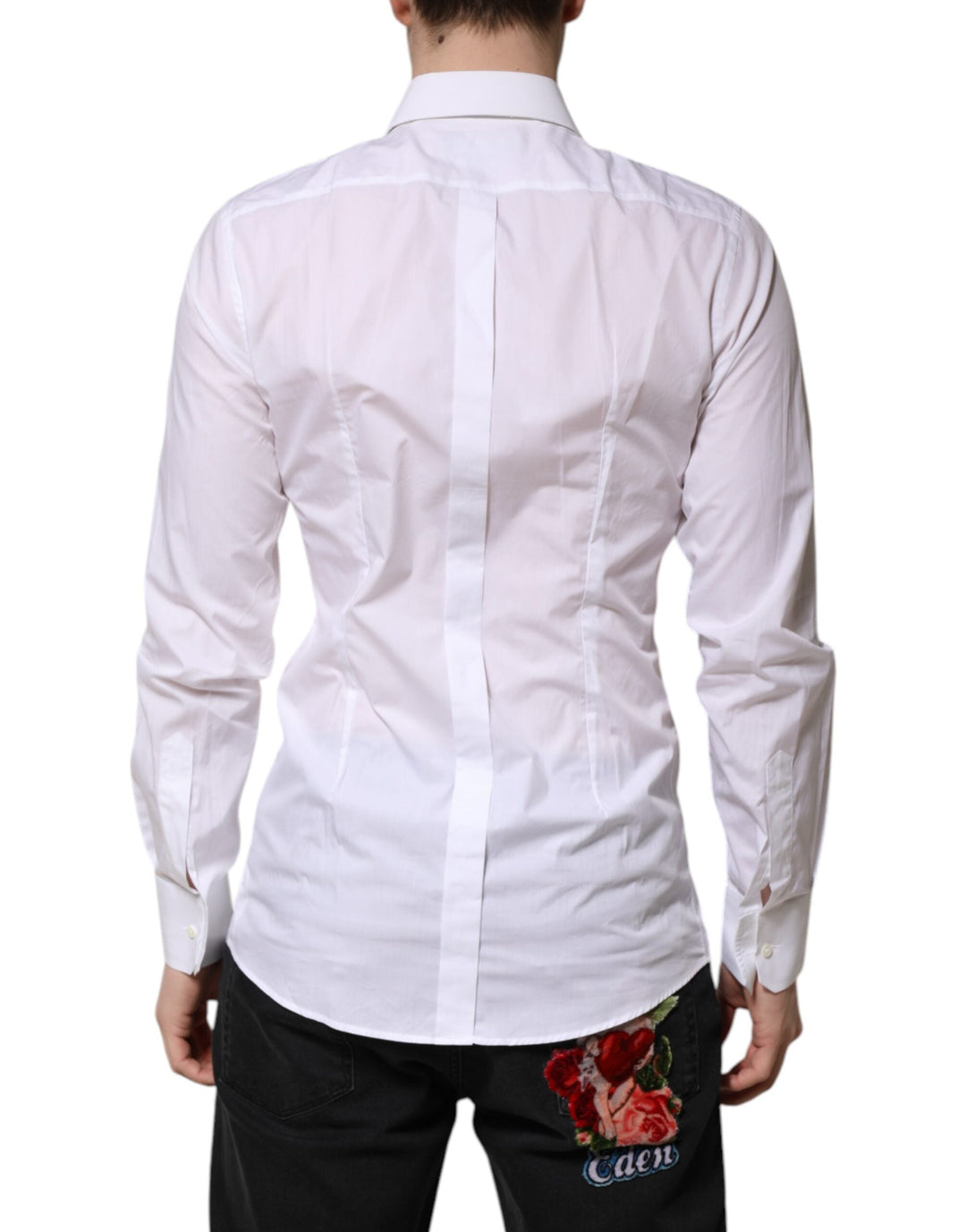 Men’s Dolce &amp; Gabbana White Gold Long Sleeves Dress Formal Shirt