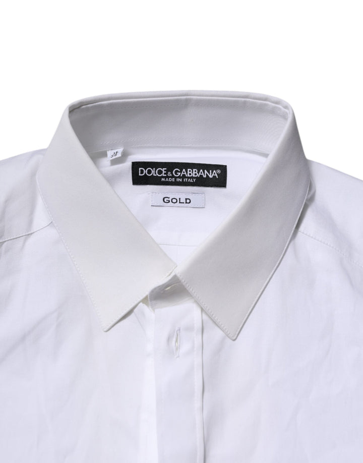 Men’s Dolce &amp; Gabbana White Gold Long Sleeves Dress Formal Shirt