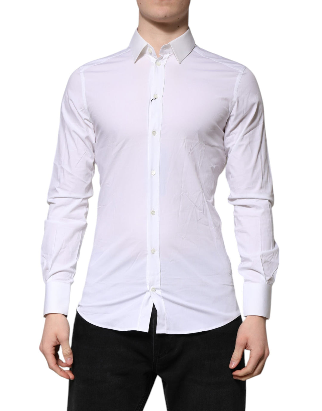 Men’s Dolce & Gabbana White Gold Long Sleeves Dress Formal Shirt