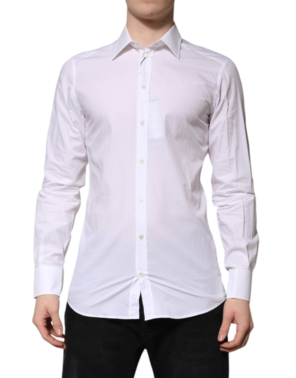 Men’s Dolce & Gabbana White Gold Long Sleeves Dress Formal Shirt