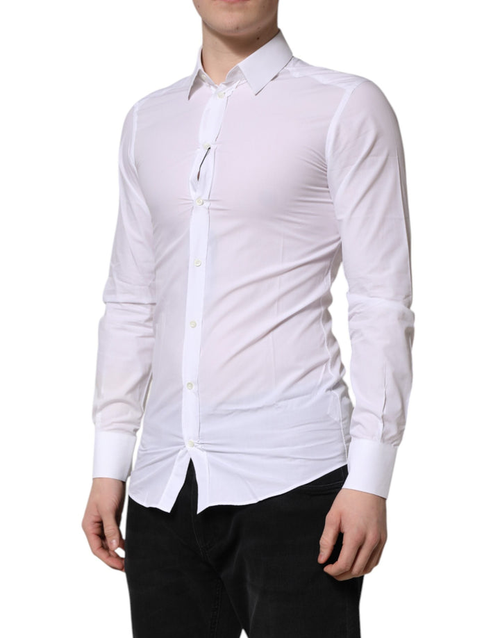 Men’s Dolce &amp; Gabbana White Gold Long Sleeves Dress Men Formal Shirt