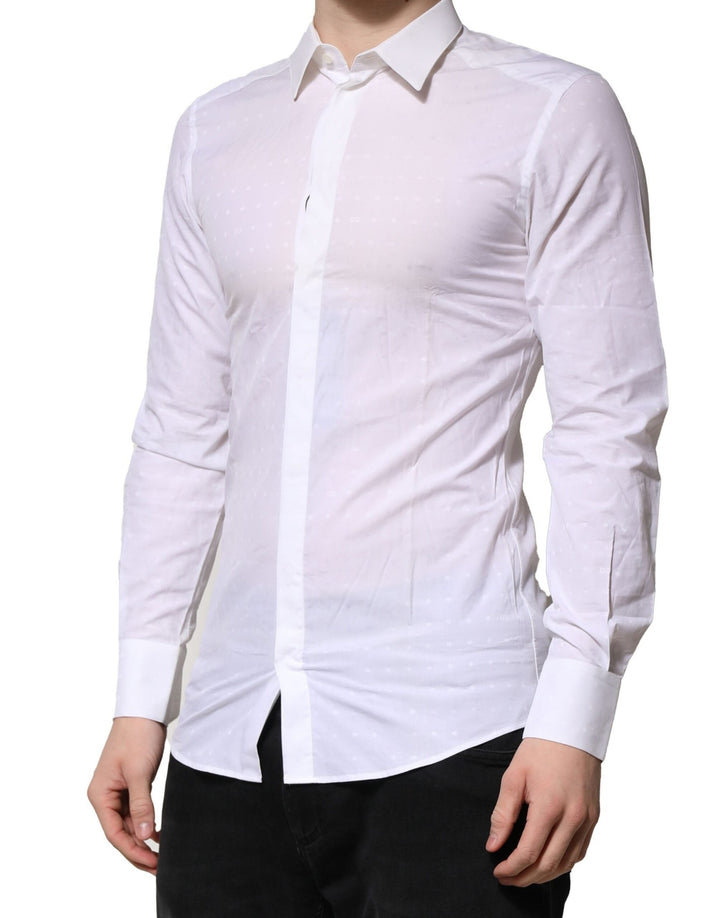 Men’s Dolce &amp; Gabbana White Gold Long Sleeves Dress Men Formal Shirt