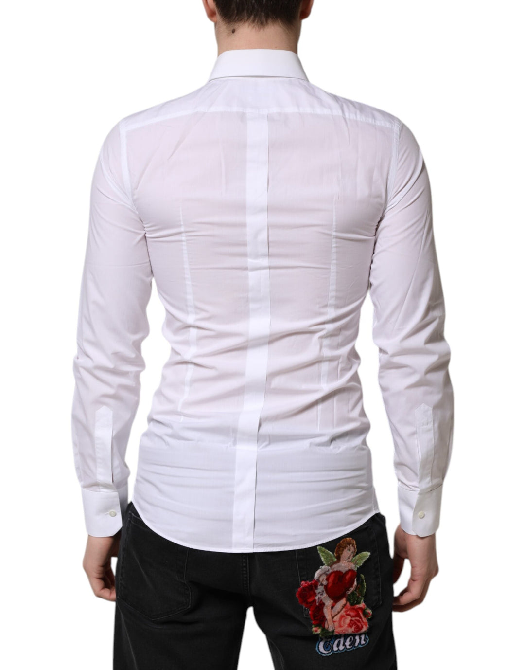 Men’s Dolce &amp; Gabbana White Gold Long Sleeves Dress Men Formal Shirt